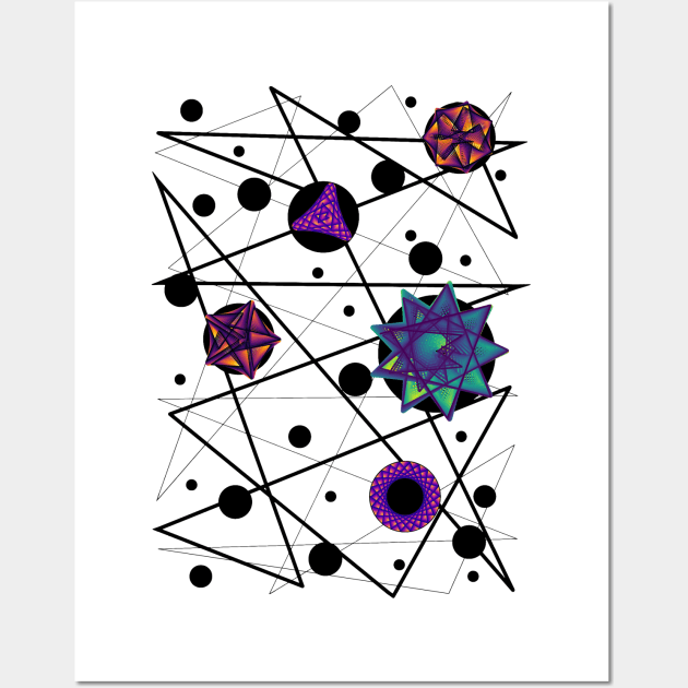 Space Time Continuum | Geometric Blue Red Purple Maurer Roses White Wall Art by aRtVerse